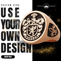 Thumbnail for Custom Ring - Rose Gold Coated - Raised Design with Black Inlay and Side Engravings
