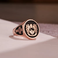 Thumbnail for Custom Ring - Rose Gold Coated - Raised Design with Black Inlay and Side Engravings