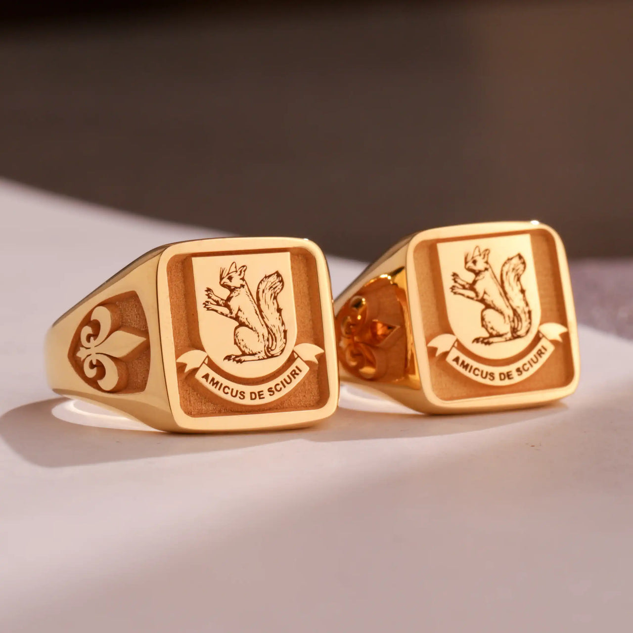 Custom Ring - Gold Coated - Raised Design with Side Engravings