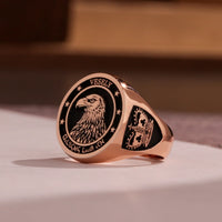 Thumbnail for Custom Ring - Rose Gold Coated - Raised Design with Black Inlay and Side Engravings