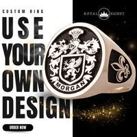 Thumbnail for Custom Ring - 925 Silver - Raised Design with Black Inlay and Side Engravings