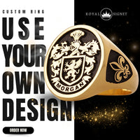 Thumbnail for Custom Ring - Gold Coated - Raised Design with Black Inlay and Side Engravings