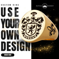 Thumbnail for Custom Ring - Gold Coated - Recessed Design with Black Inlay and Side Engravings