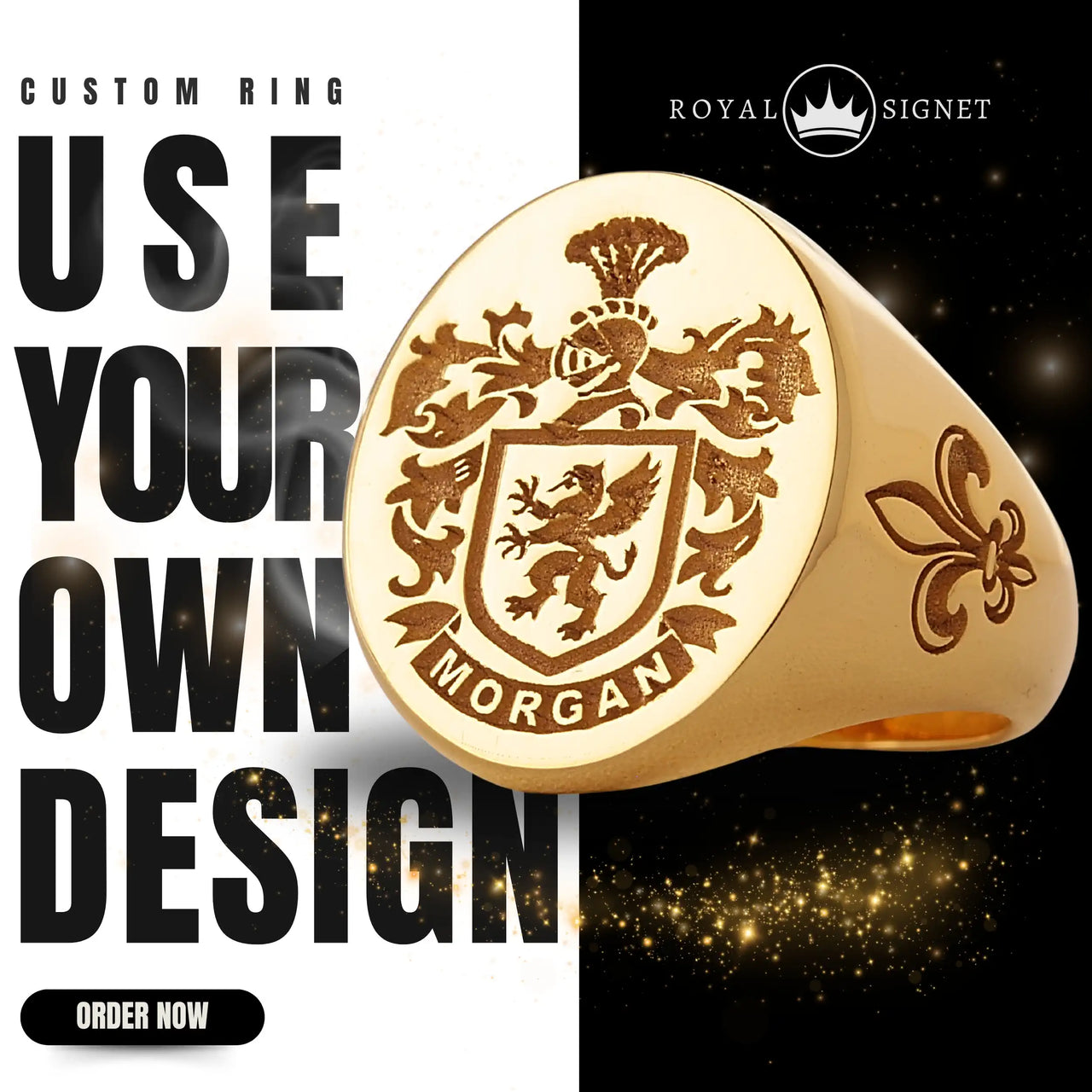 Custom Ring - Gold Coated - Recessed Design with Side Engravings