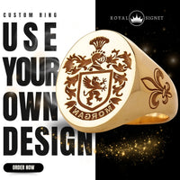 Thumbnail for Custom Wax Seal Ring - Gold Coated - Recessed & Reversed Design with Side Engravings