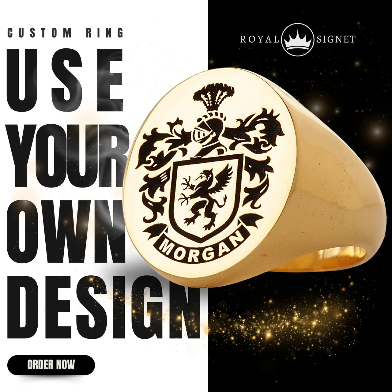 Custom Ring - Gold Coated - Recessed Design with Black Inlay