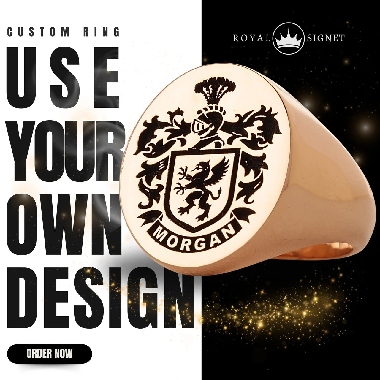 Custom Ring - Rose Gold Coated - Recessed Design with Black Inlay