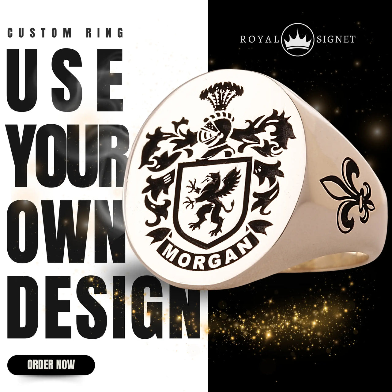 Custom Ring - 925 Silver - Recessed Design with Black Inlay and Side Engravings