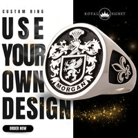 Thumbnail for Custom Ring - White Gold Coated - Raised Design with Black Inlay and Side Engravings