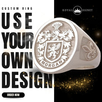 Thumbnail for Custom Ring - White Gold Coated - Raised Design with Side Engravings