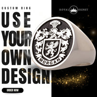 Thumbnail for Custom Ring - White Gold Coated - Raised Design with Black Inlay