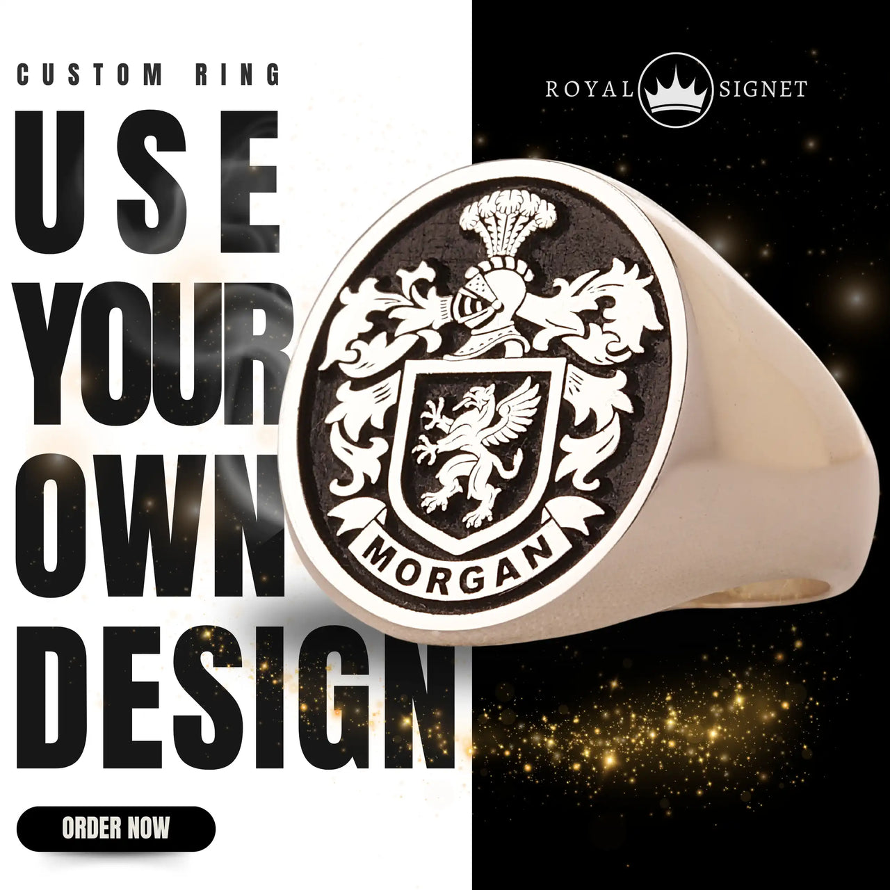 Custom Ring - 925 Silver - Raised Design with Black Inlay