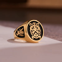 Thumbnail for Custom Ring - Gold Coated - Raised Design with Black Inlay and Side Engravings