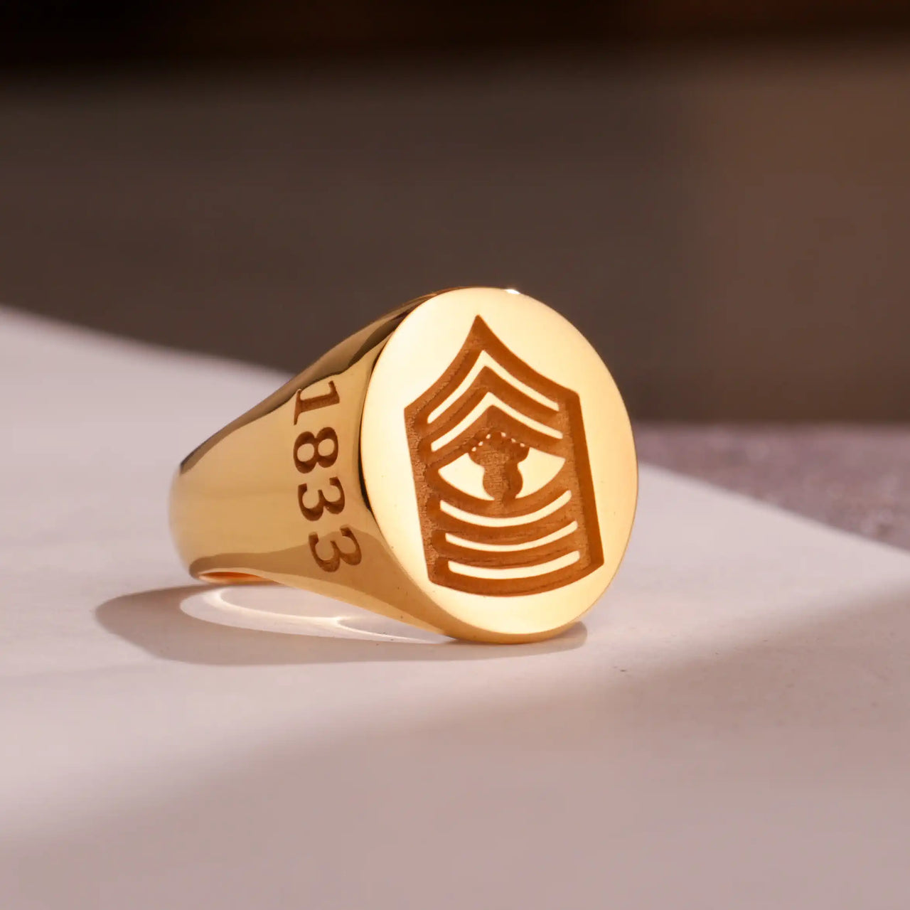 Custom Ring - Gold Coated - Recessed Design with Side Engravings