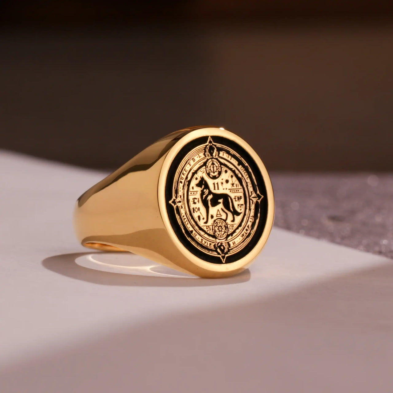 Custom Ring - Gold Coated - Raised Design with Black Inlay