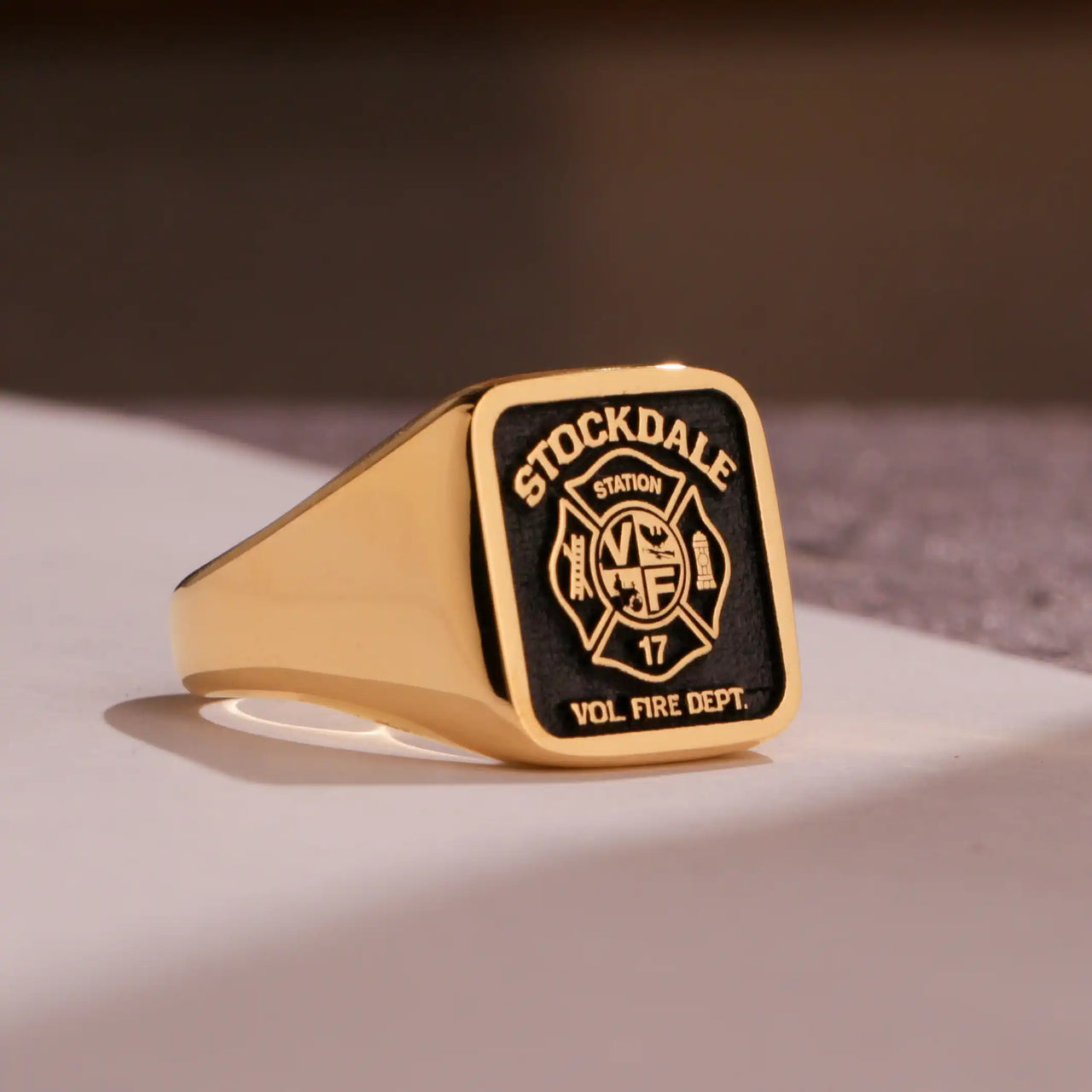 Custom Ring - Gold Coated - Raised Design with Black Inlay