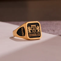 Thumbnail for Custom Ring - Gold Coated - Raised Design with Black Inlay and Side Engravings