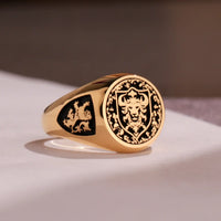 Thumbnail for Custom Ring - Gold Coated - Raised Design with Black Inlay and Side Engravings