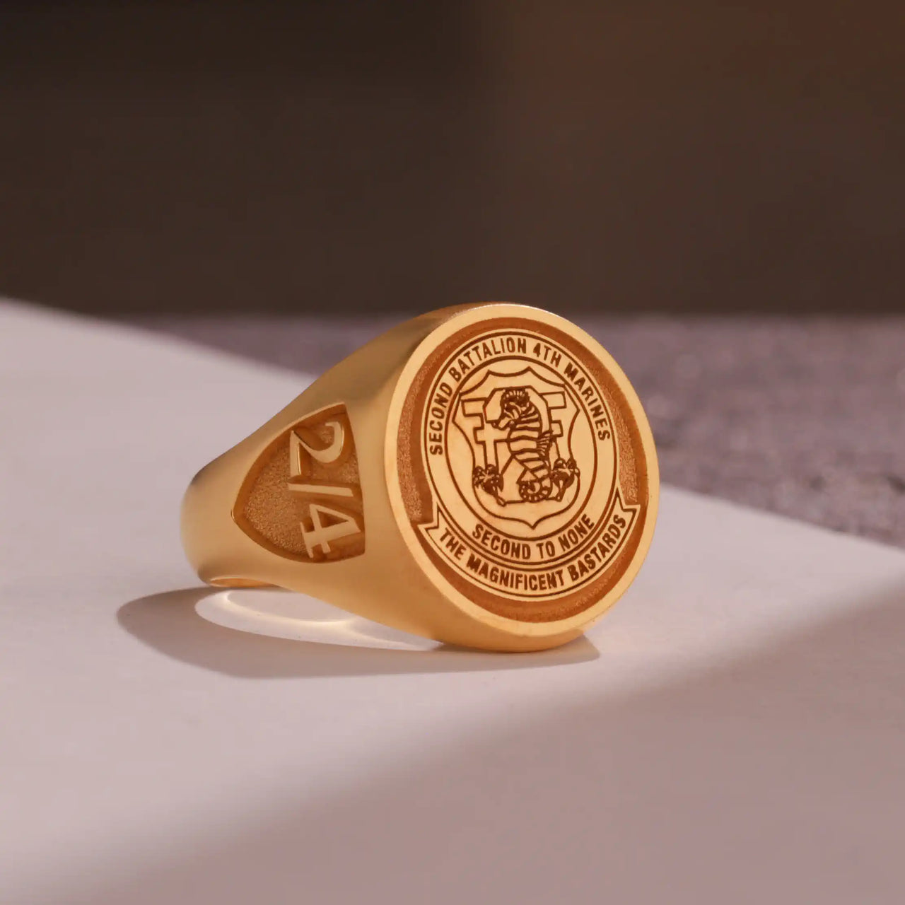 Custom Ring - Gold Coated - Raised Design with Side Engravings