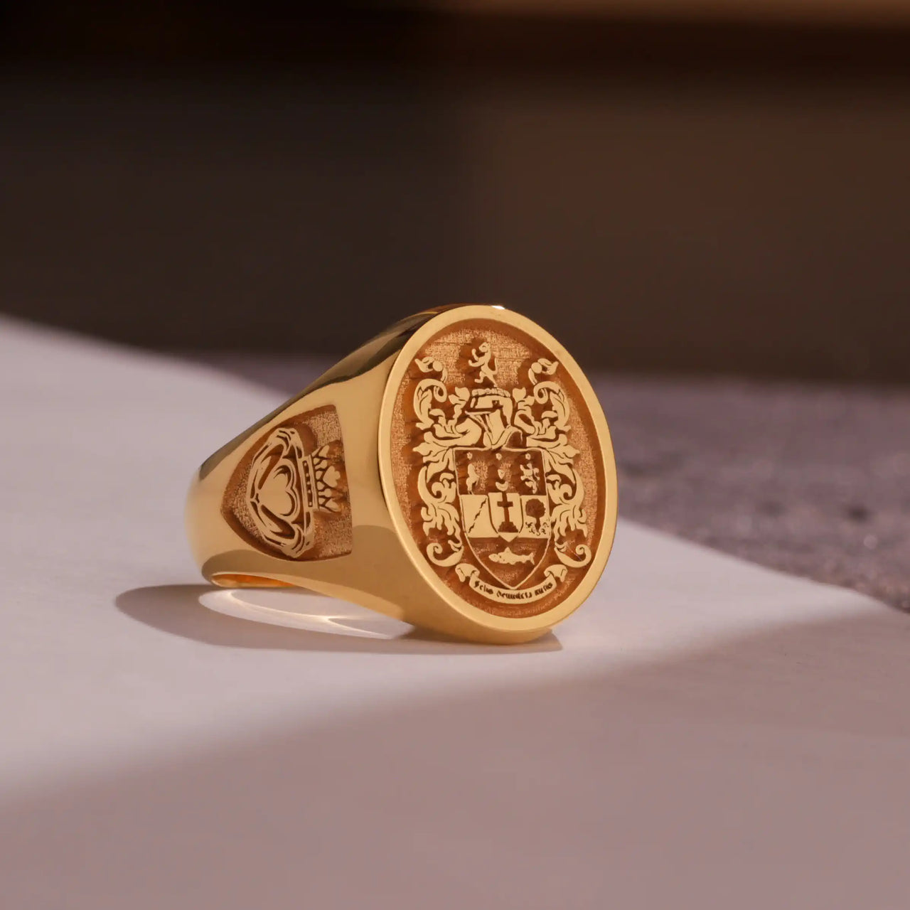 Custom Ring - Gold Coated - Raised Design with Side Engravings