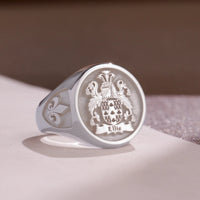 Thumbnail for Custom Ring - White Gold Coated - Raised Design with Side Engravings