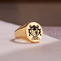 Thumbnail for Custom Ring - Gold Coated - Recessed Design with Black Inlay