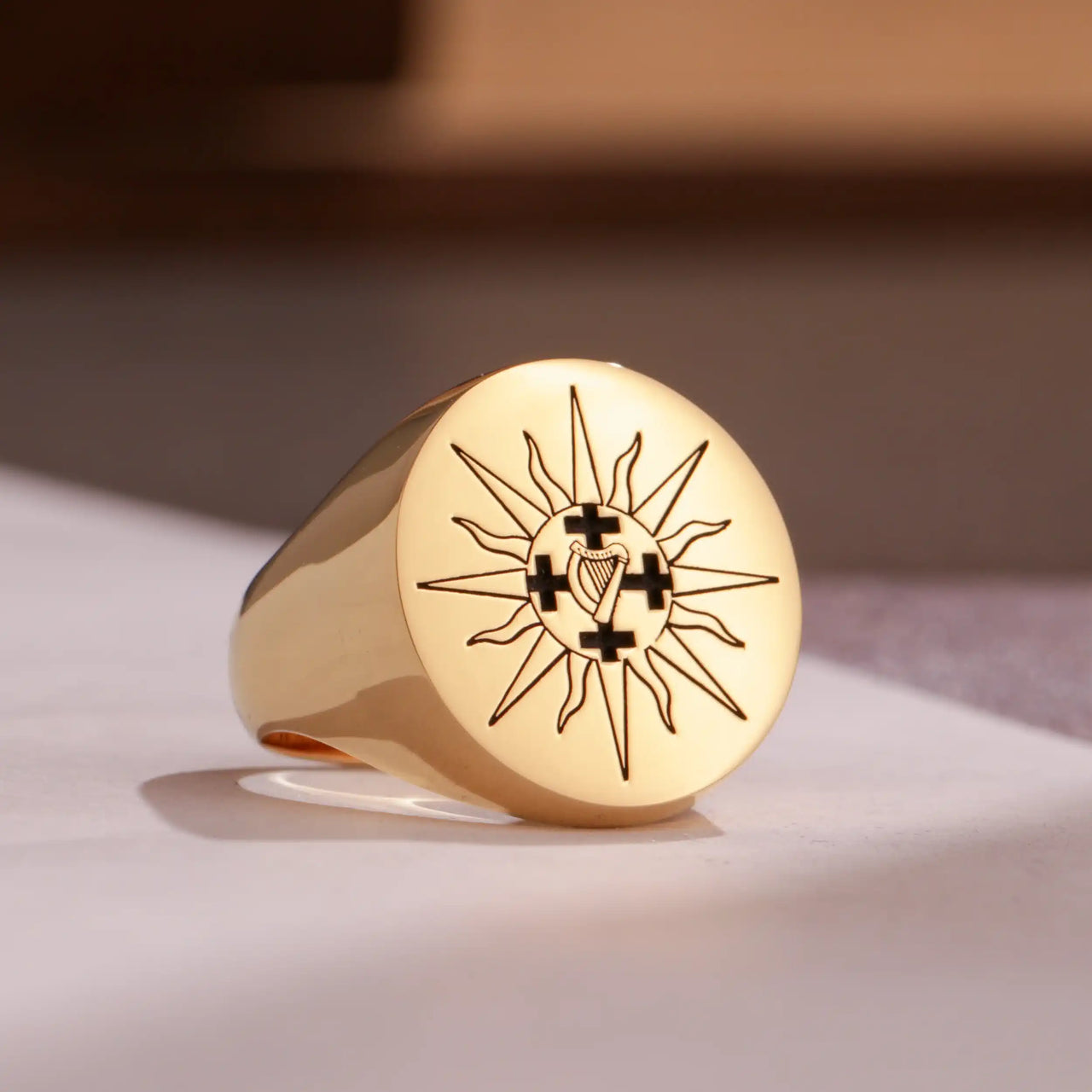 Custom Ring - Gold Coated - Recessed Design with Black Inlay