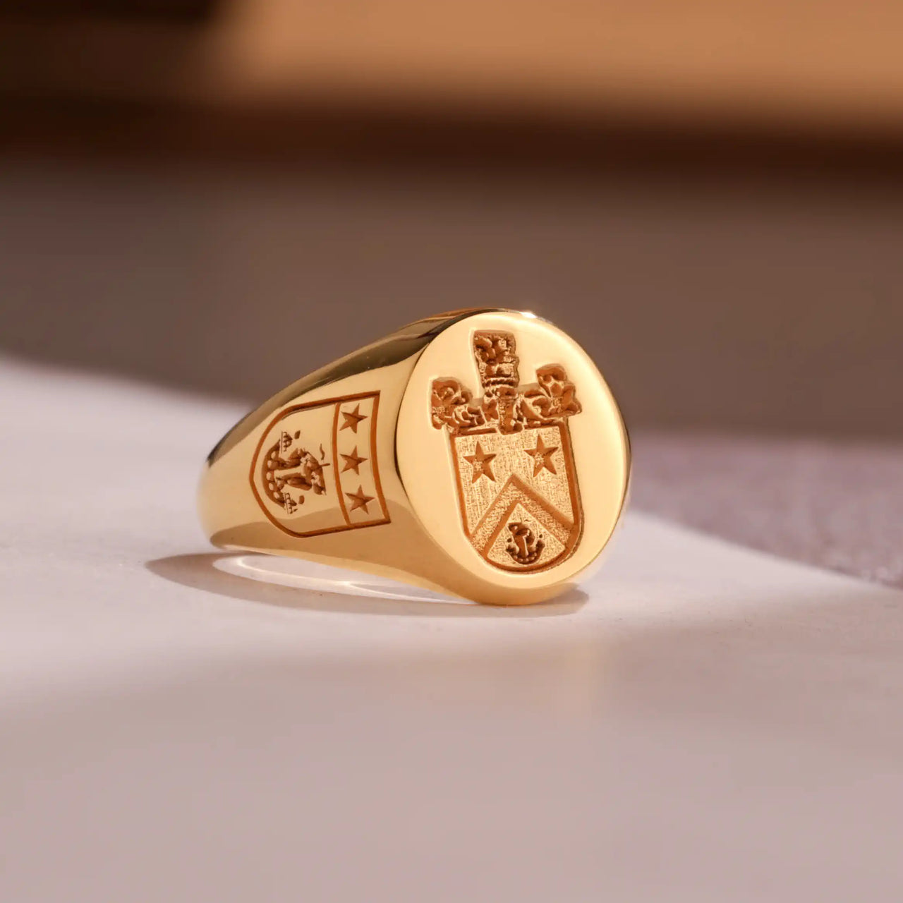 Custom Wax Seal Ring - Gold Coated - Recessed & Reversed Design with Side Engravings