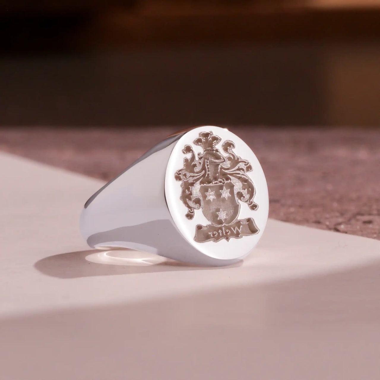 Custom Wax Seal Ring - White Gold Coated - Recessed & Reversed Design