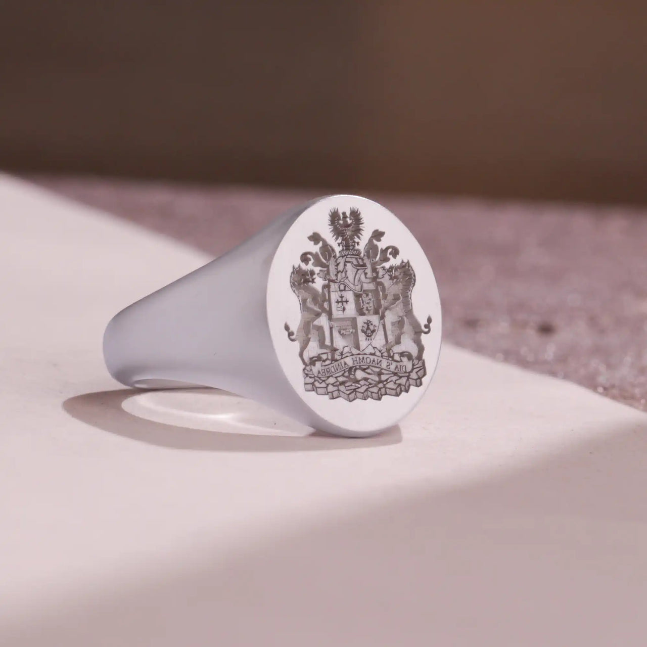 Custom Wax Seal Ring - White Gold Coated - Recessed & Reversed Design