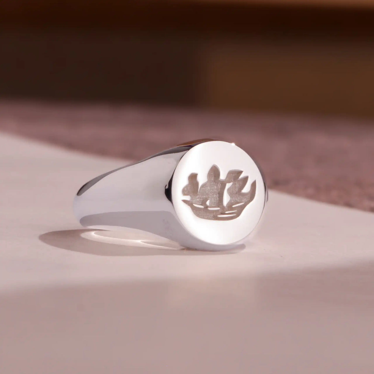 Custom Wax Seal Ring - White Gold Coated - Recessed & Reversed Design