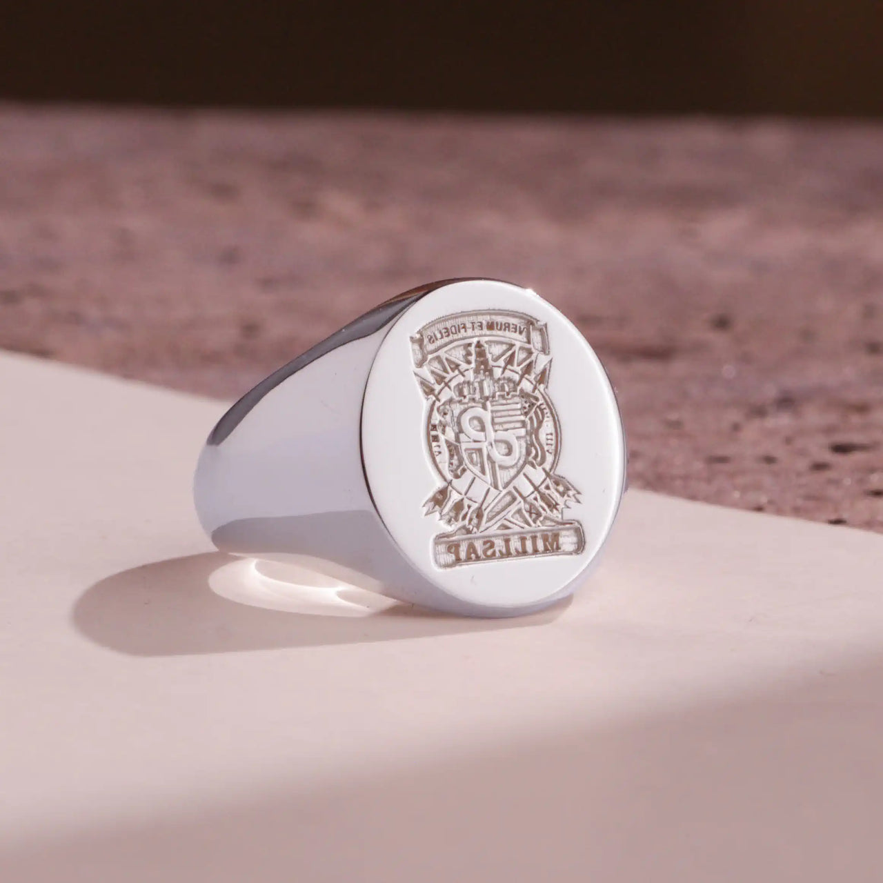 Custom Wax Seal Ring - White Gold Coated - Recessed & Reversed Design