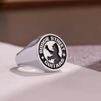 Thumbnail for Custom Ring - White Gold Coated - Raised Design with Black Inlay