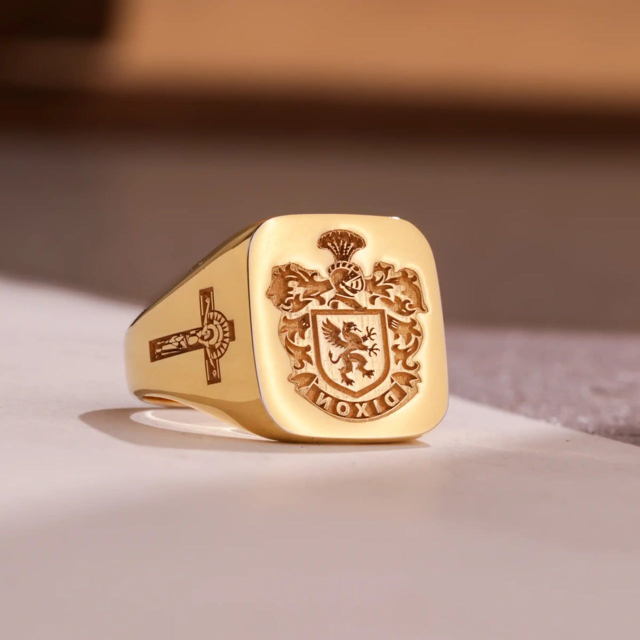 Custom Wax Seal Ring - Gold Coated - Recessed & Reversed Design with Side Engravings