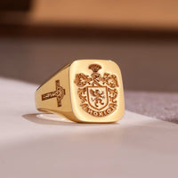 Thumbnail for Custom Wax Seal Ring - Gold Coated - Recessed & Reversed Design with Side Engravings