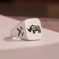 Thumbnail for Custom Ring - 925 Silver - Recessed Design with Black Inlay and Side Engravings