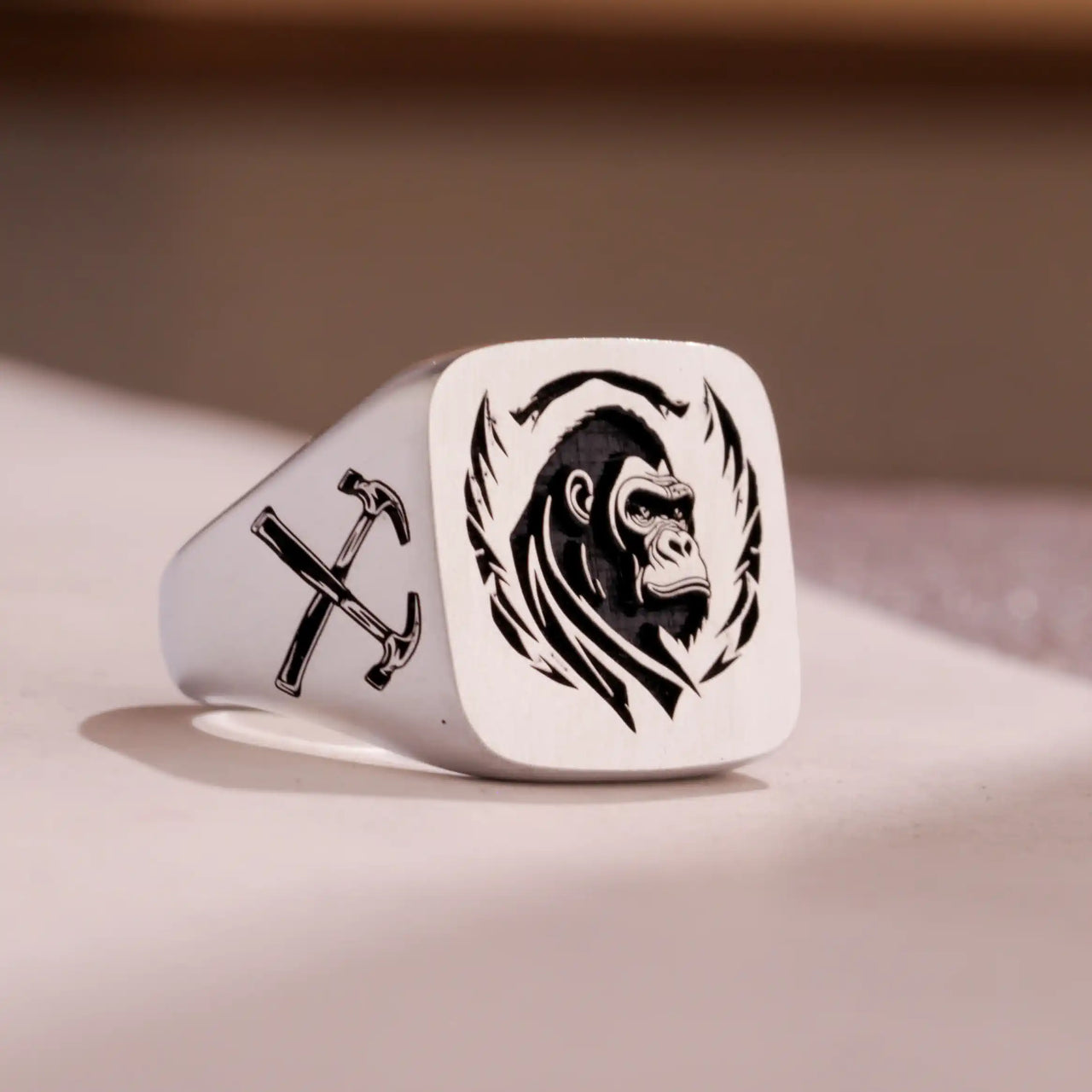 Custom Ring - 925 Silver - Recessed Design with Black Inlay and Side Engravings