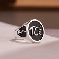 Thumbnail for Custom Ring - 925 Silver - Raised Design with Black Inlay and Side Engravings