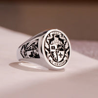 Thumbnail for Custom Ring - 925 Silver - Raised Design with Black Inlay and Side Engravings