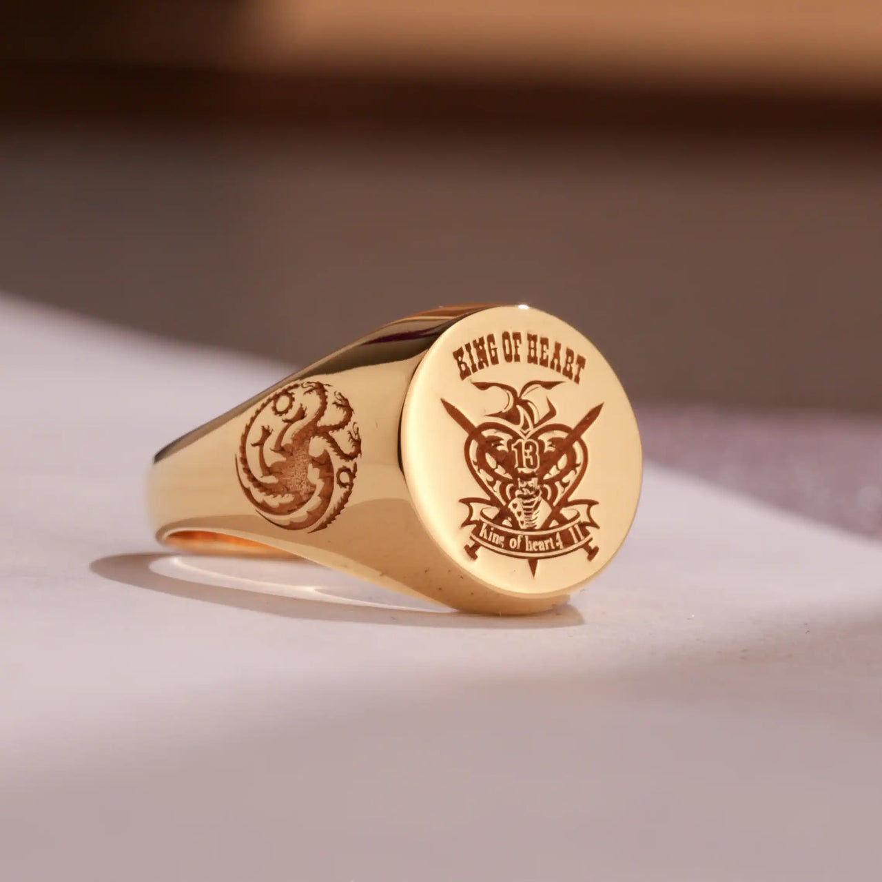 Custom Ring - Gold Coated - Recessed Design with Side Engravings