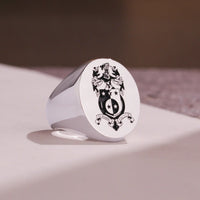 Thumbnail for Custom Ring - White Gold Coated - Recessed Design with Black Inlay