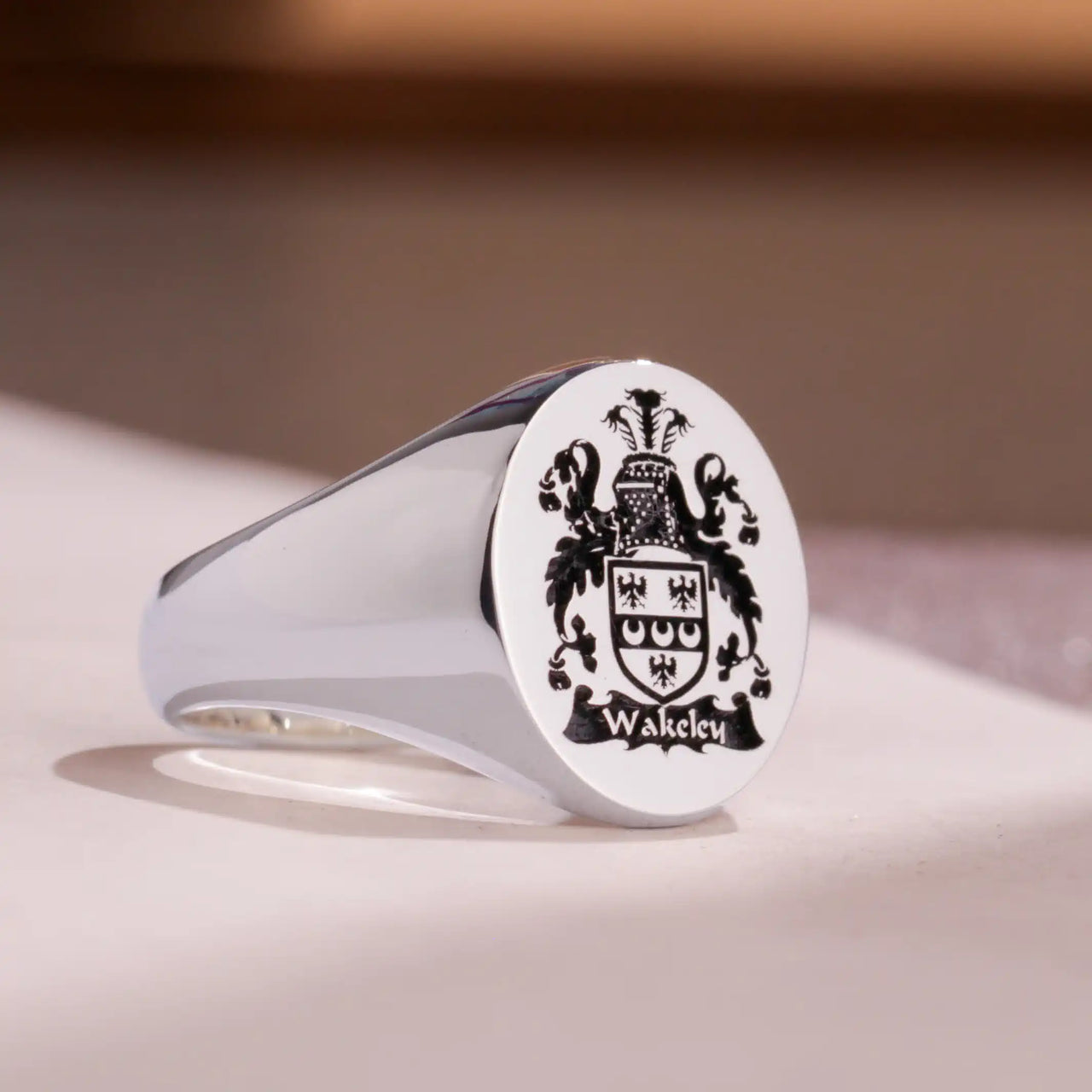 Custom Ring - White Gold Coated - Recessed Design with Black Inlay