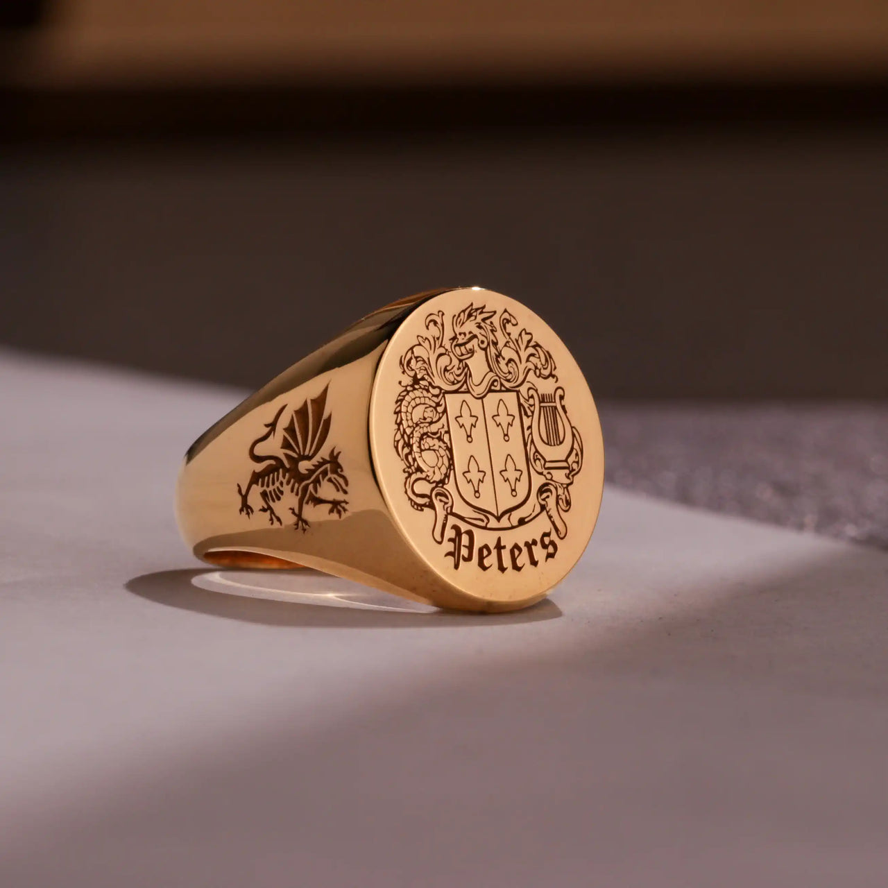 Custom Ring - Gold Coated - Recessed Design with Side Engravings