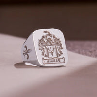 Thumbnail for Custom Wax Seal Ring - White Gold Coated - Recessed & Reversed Design with Side Engravings