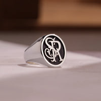 Thumbnail for Custom Ring - White Gold Coated - Raised Design with Black Inlay