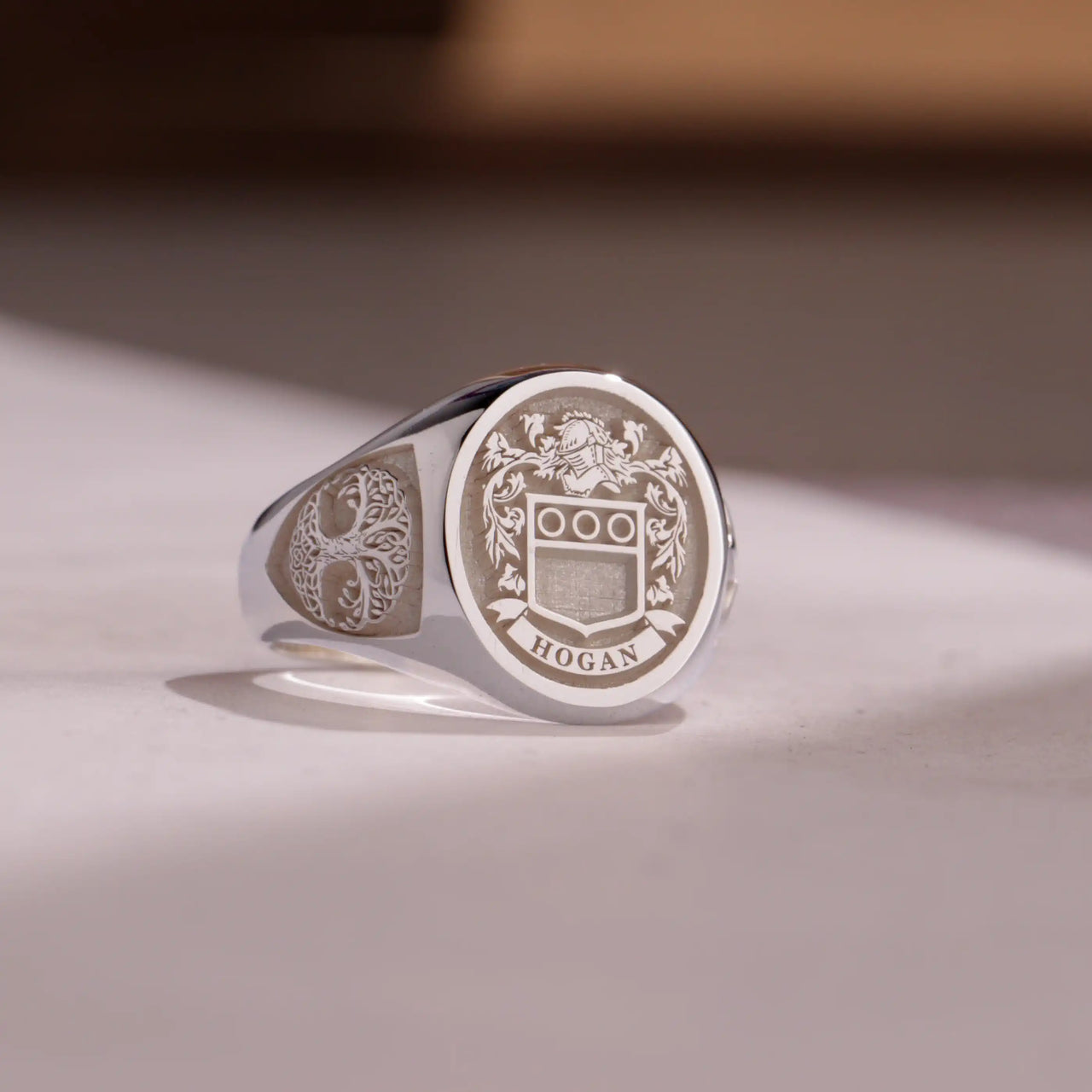 Custom Ring - White Gold Coated - Raised Design with Side Engravings