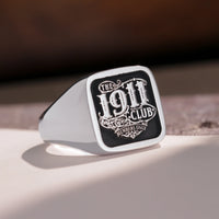 Thumbnail for Custom Ring - White Gold Coated - Raised Design with Black Inlay