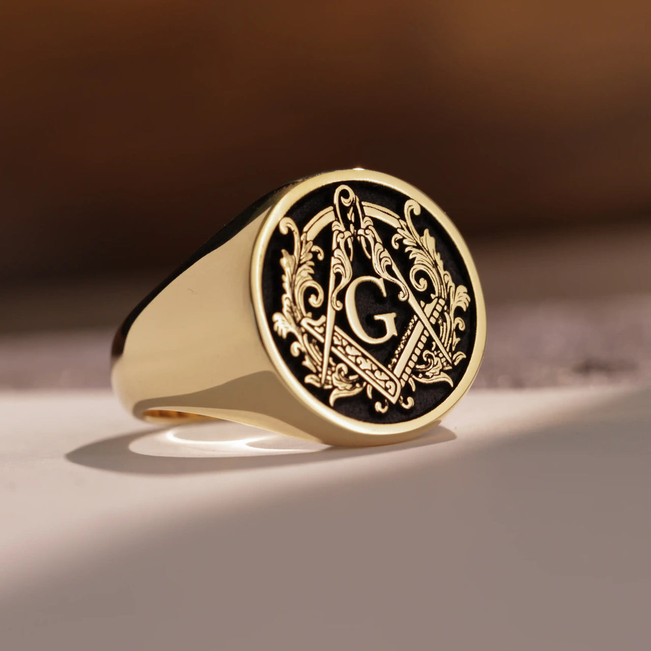 Custom Ring - Gold Coated - Raised Design with Black Inlay