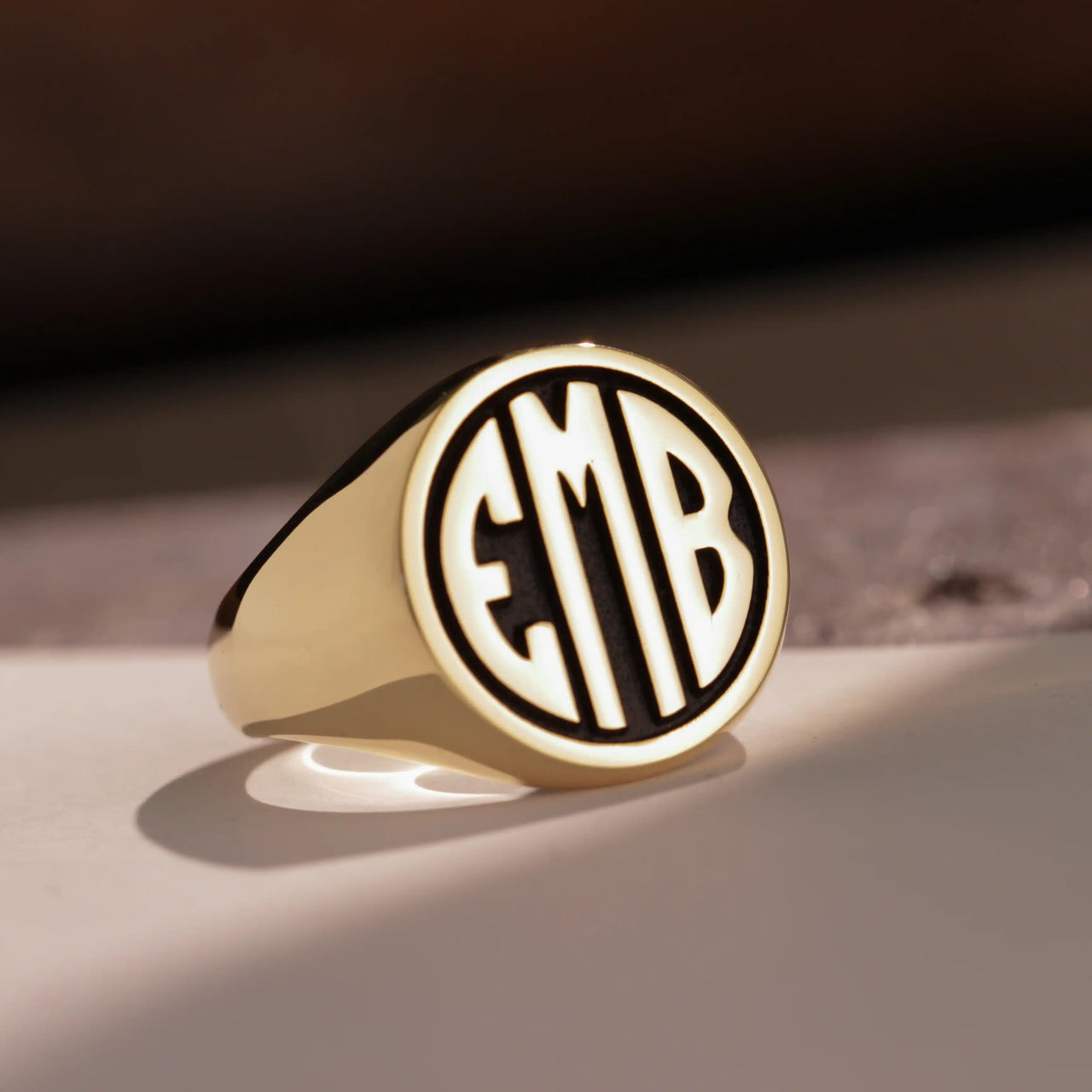 Custom Ring - Gold Coated - Raised Design with Black Inlay