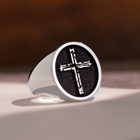 Thumbnail for Custom Ring - White Gold Coated - Raised Design with Black Inlay